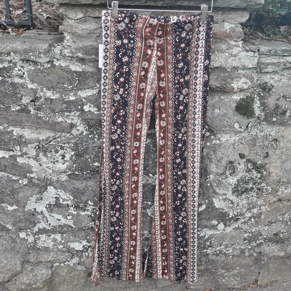 NEW Boho Wide Leg Leggings Boot Cut Yoga Pant Flared Bottom Floral Striped Print - Picture 6 of 10